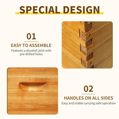10 Frame Deep Brood Box Langstroth Bee Hive Box Dipped in Beeswax, Sections of Wood for Beehives Include Beehive Frames and Wax Foundations (Yellow Unassembled) - size: Deep 10pack