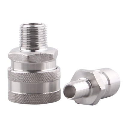 DERNORD 1/2 Inch Stainless Steel Quick Disconnect Set - Beer Brewing Connector Kit (Barb Male/MPT Female)
