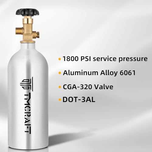 TMCRAFT 2.5lb CO2 Tank, High Strength Aluminum Alloy Cylinder with CGA-320 Valve, DOT Approved Cylinder for Kegerator kit and Draft Beer Dispensing