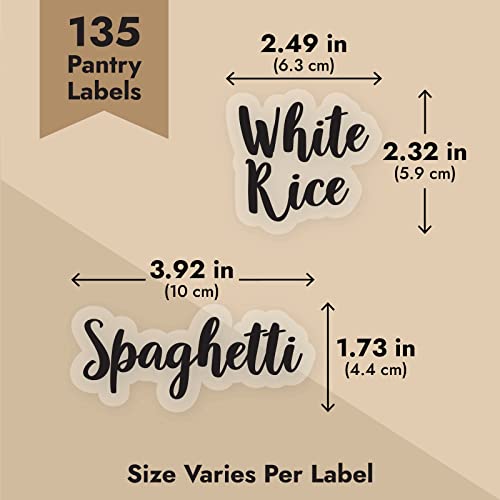 Talented Kitchen Labels for Food Containers - 135 Count, Preprinted Black Cursive on Clear Backing, Water-Resistant - Pantry & Kitchen Storage Labels for Jars & Bins - Easy Peel & Stick