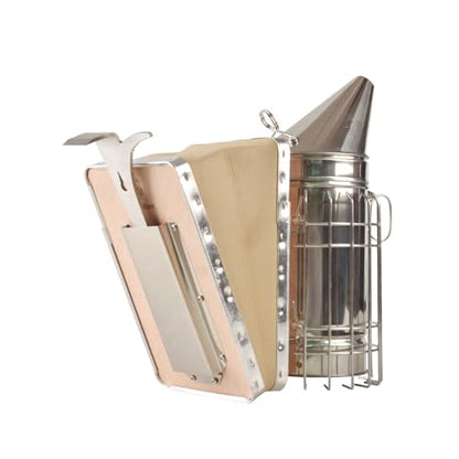 Beehive Smoker Kit with Hive Scraper - Heavy Duty Stainless Steel with Heat Shield Upgraded Leather Bellow | Suitable for All Beekeepers