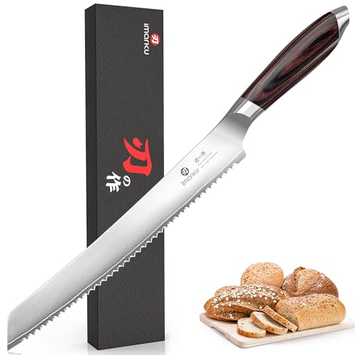 imarku Bread Knife, Professional 10 Inch Serrated Bread knives for Homemade Sourdough, High Carbon Stainless Steel, Razor Sharp Edge Bread Cutting Knife for Bread Cake, Birthday Gifts for Women Men - color: Rich Brown and Black