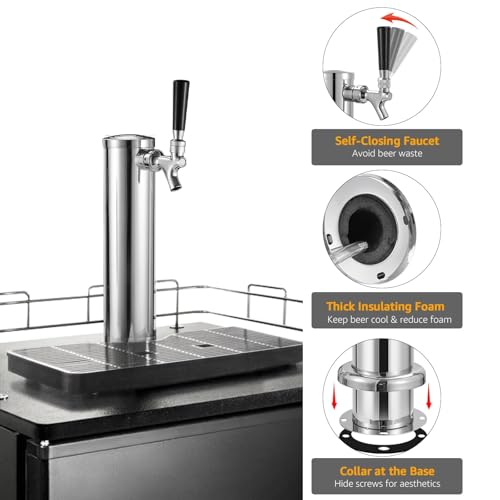 All Stainless Steel Single Beer Tap Tower Draft Beer Tower Kegerator Tower Keg Tower Kegerator Parts Kegerator Kit Beer Tap Faucet Pre-assembled Beer Line 3" Beer Tower Dispenser