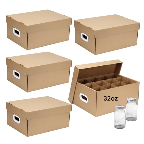 5 Pcs Cardboard Mason Jar Storage Box for 32 oz Regular or Wide Mouth Jars Canning Boxes with Handles and Dividers, 12 Cells Mason Jar Organizer Canning Jar Storage Boxes