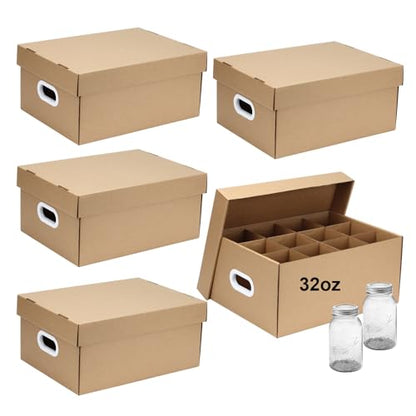 5 Pcs Cardboard Mason Jar Storage Box for 32 oz Regular or Wide Mouth Jars Canning Boxes with Handles and Dividers, 12 Cells Mason Jar Organizer Canning Jar Storage Boxes