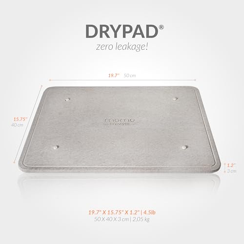 Momo Lifestyle DryPad® Large Stone Dish Drying Mat 19.7″ × 15.7″ Misty Gray — Ultra-Absorbent Diatomaceous-Earth Kitchen Counter & Dish-Rack Mat, Zero Rust, Premium Home Innovation