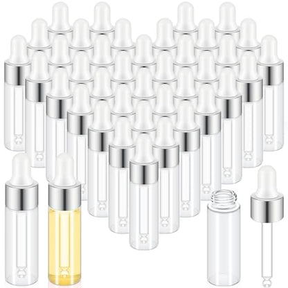 Didaey 200 Pcs 1/2/3/5/10/15 ml Mini Glass Oil Dropper Bottle Bulk, Clear Essential Small Empty Bottles Sample Containers Perfume Liquid Vials with Cap for Traveling (5 ml,Classic Silver) - color: Classic Silver, size: 5 ml