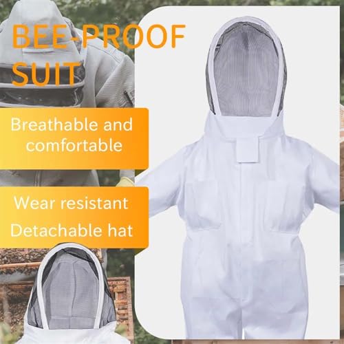 Beekeeping Suit Full Body Beekeeping Clothes Anti-bee Professional Beekeepers Clothes Protection Beekeeping Suit Veil Unisex Protective (White Gloves)
