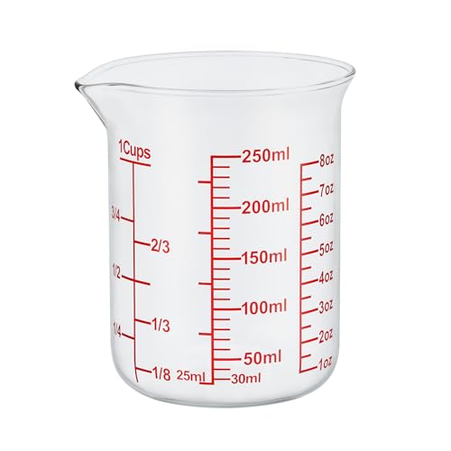 Ackers Glass Measuring Cup 1 Cup,8oz Borosilicate Liquid Measuring Cup with Spout - size: 1Cup,250ML