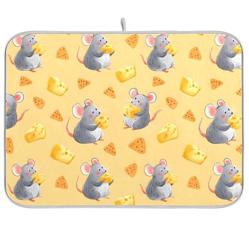 Funny Mouse Cheese Dish Drying Mat for Kitchen Counter Absorbent Dish Drainer Mat Heat Resistant Dishes Drying Pad 16x18 inch - size: S 16x18in