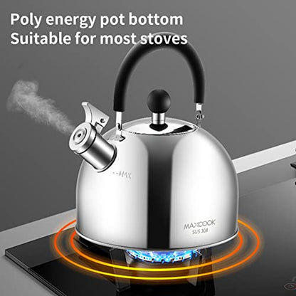 304 Stainless Steel Whistling Tea Kettle 2.1 Quart/2L, Suitable to Boiling Water & Tea on Induction Stove, Gas Stove Top - color: Silver, size: 2.1 Quarts