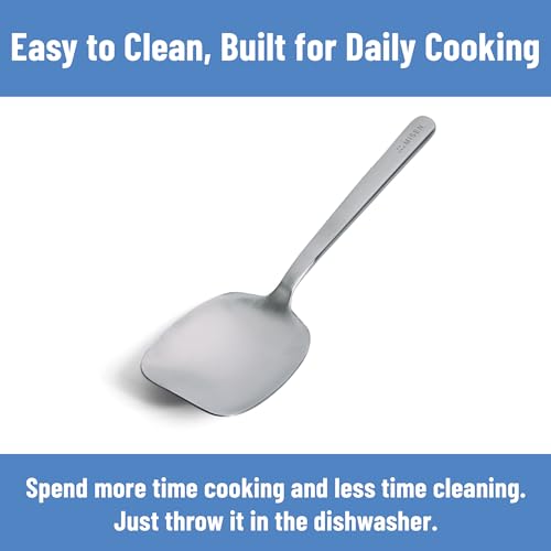 Misen Scraper Chef Spoon – Stainless Steel Cooking Spoon and Spatula Hybrid for Flipping Burgers Tossing Vegetables Scraping Pots Serving Casseroles and Everyday Kitchen Prep - style: Scraper Spoon