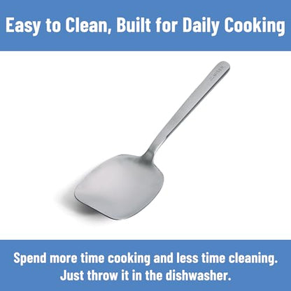 Misen Scraper Chef Spoon – Stainless Steel Cooking Spoon and Spatula Hybrid for Flipping Burgers Tossing Vegetables Scraping Pots Serving Casseroles and Everyday Kitchen Prep - style: Scraper Spoon