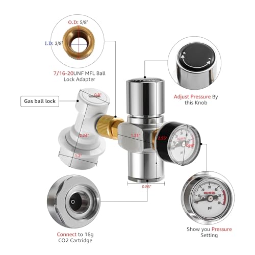 Home Brewing 0-60PSI Mini Co2 Regulator,Portable Co2 Charger with Stable Pressure & Steel Ring Gas Inlet,Homebrew Carbonated Kit Wine Accessories(C) - color: A