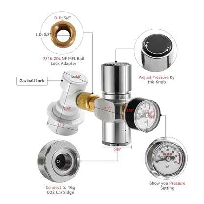 Home Brewing 0-60PSI Mini Co2 Regulator,Portable Co2 Charger with Stable Pressure & Steel Ring Gas Inlet,Homebrew Carbonated Kit Wine Accessories(C) - color: A