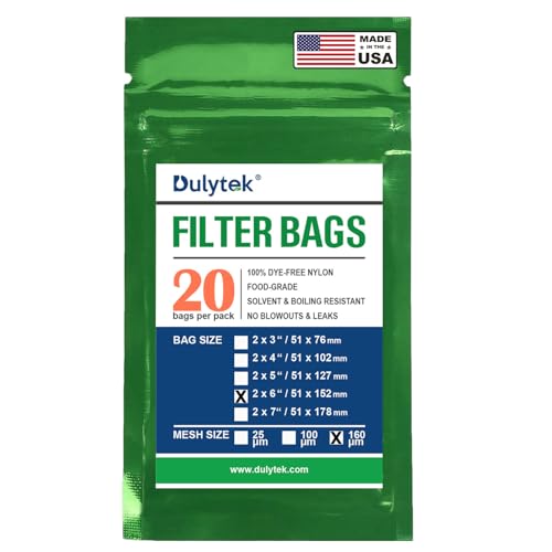 Dulytek Premium Nylon 20 Pcs Filter Bags, 160 Micron, 2" x 6", Double-Stitching, Zero Blowouts, Made in the USA