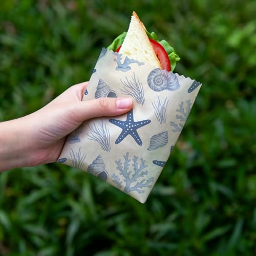 Reusable Beeswax Wraps, Sea Turtle&Starfish Shell Wraps, 9 Pack Eco-Friendly Food Storage, Organic, Sustainable, Zero Waste, Plastic-Free, Sandwich, Bowl, Fruit, 1XL, 3M, 5S - color: Blue Ocean