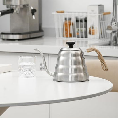 304 Stainless Steel Pouring Over Coffee Kettles with Thermometers and Wood Handle for Temperature Control Rustless Swanneck Coffeepot - color: Black