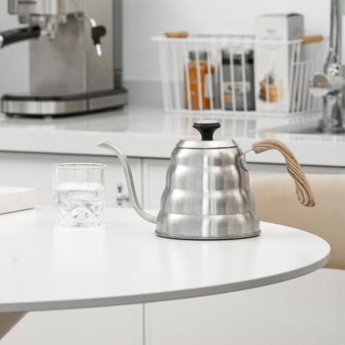 304 Stainless Steel Pouring Over Coffee Kettles with Thermometers and Wood Handle for Temperature Control Rustless Swanneck Coffeepot