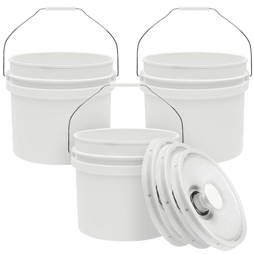 3.5-Gallon White Bucket Pail with Spout Lid, Metal Handles with Plastic Grip for Easy Carrying, Easy Stack and Store, Heavy-Duty Extra Durable, Food Grade, BPA Free - 3 Pack - color: 3 Pack, size: 3.5 Gallon