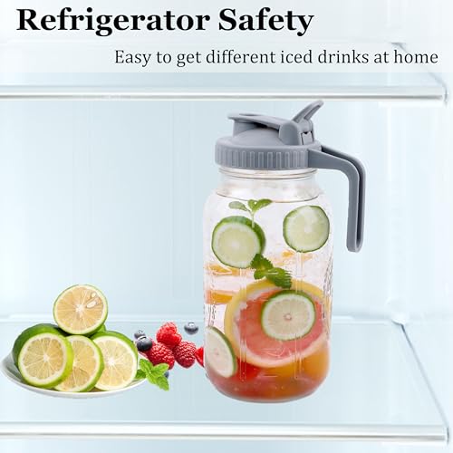 Mason Jar Pitcher Wide Mouth 64 OZ Glass Jars With Pour Spout Lids Airtight Leak-proof 2 Quart Water Pitcher With Handle For Iced Tea, Milk, Sun Tea, Lemonade, Iced Coffee - color: 64 OZ