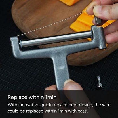 KITCHENDAO Replaceable Wire Cheese Slicer Cutter, 50% Stronger Wires with 2nd Gen Wire Fixing Mechanism, Tightness Adjustable, Easy Replacement, Dishwasher Safe, 2 Extra Wires - color: KD20297S Cheese Slicer (Silver)