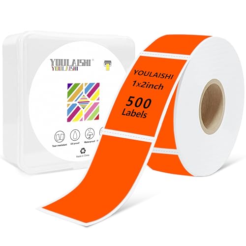 1x2 inch Label Stickers Roll for Thermal Printer 500PCS Colored Removable Freezer Labels Waterproof Blank Sticker Labels to Write on for Food Containers and Jars, Fluorescent Orange - color: Fluorescent Orange