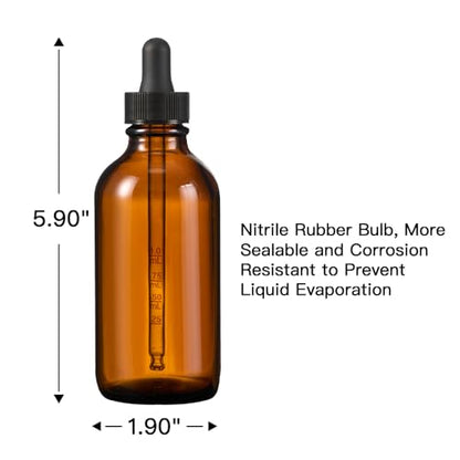 4PK 4oz(120ml) Amber Glass Bottles with Droppers and Phenolic Lids. 120ml Dropper Bottle with Corrosion Resistant Nitrile Rubber and Not Faded Markings. 4oz Bottles with Lids for Juice, Hot Sauces.