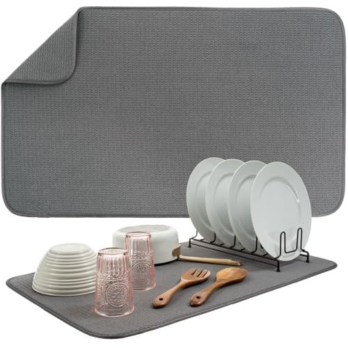 S&T INC. Dish Drying Mat Jumbo, 18” x 30”, Absorbent Microfiber Kitchen Counter Mat, Dish Drying Pad for Dishes, Utensils, Pots and Pans, Jumbo, Charcoal - size: 18" x 30"