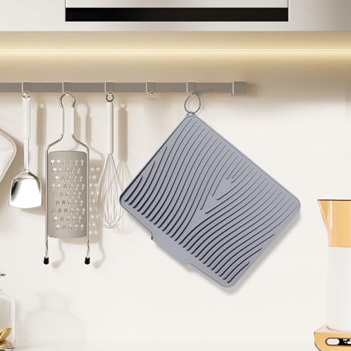 Silicone Dish Drying Mat for Kitchen counter, 19.7"x17" Extra Large Non-Slip Drain Pad with Built-in Drainage, Heat Resistant Dishwasher Safe, Grey - color: Gray, size: 19.7" x 17"