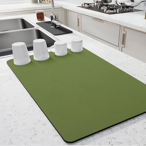 Dish Drying Mat Coffee Mat, Super Absorbent Drying Mat, Hide Stain Rubber Backed Absorbent Dish Mat for Kitchen Counter Coffee Machine, 16"x20", Green - size: 16" x 20"