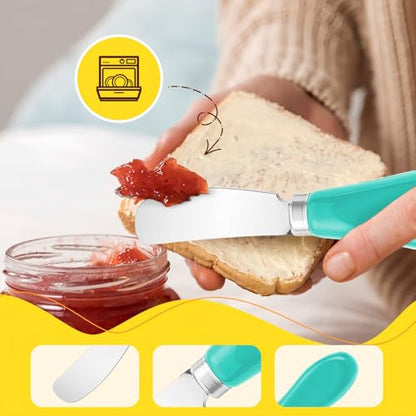 Butter Spreader Knife Set, 2-Pack Stainless Steel Cheese and Butter Knives with Ceramic Handle, Dishwasher Safe, for Soft & Hard Cheese, Jam, Cold Butter (blue) - color: blue