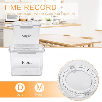 2 Pack Flour Sugar Storage Container,Plastic Food Storage Containers with Airtight Lids,Canisters Sets for The Kitchen,Sugar,Flour,Cereal,Baking Supplies,Rice,Pantry Organization Bin(5.2&2.9L)
