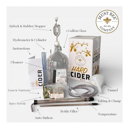 Deluxe Hard Cider Making Kit- 1 Gallon Homebrew Starter Set- DIY Hard Cider Brewing Kit- Includes Auto-Siphon Hydrometer- Must Bee Company - size: Deluxe Hard Cider Kit