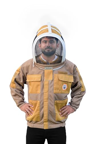 Beekeeping Jacket with Veil 3-Layer Ultra Ventilated Veil Fencing YKK Zippers Full Protection Suit Carrying Bag (BP-301-Brown)-3XL - color: Brown Fencing Veil, size: 3X-Large
