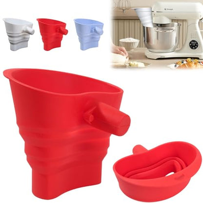 1 Pcs Flour Funnel for KitchenAid Mixer | Food-Grade Silicone Funnel Compatible with 4.5 & 5 Quart Tilt-Head Stand Mixer | Large Collapsible Design | Easy to Use & Dishwasher Safe (Red) - color: Red (1Pcs)