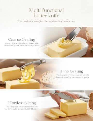 AISBUGUR 2 Pack Stainless Steel Butter Spreader Knife with Holes Multifunction Butter Knife with White Porcelain Handle, Cheese Butter Spreader Knives for Kitchen - color: White 2 Pack With Holes