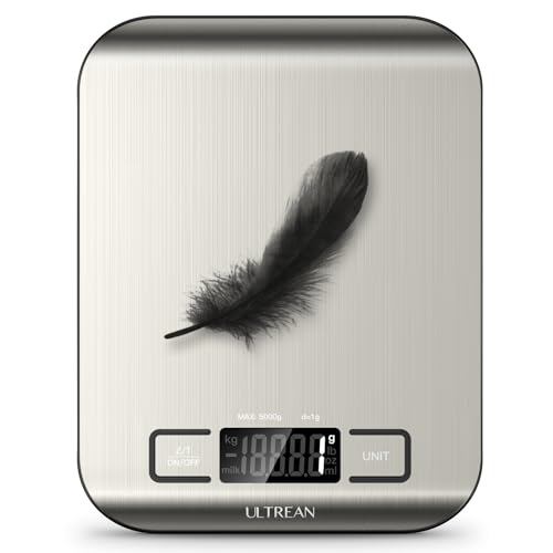 Ultrean Food Scale, Digital Kitchen Scale with LCD Display, Weight Grams and Ounces for Baking Cooking and Meal Prep, 6 Units with Tare Function, 304 Stainless Steel, 11lb (Batteries Included) - size: Medium-Digital