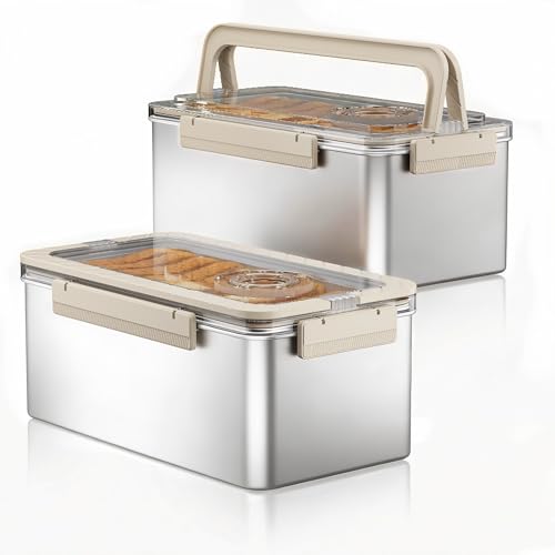 QCQHDU Bread Containers Corner Bread Box Keeper Food Storage Container | Airtight, Time Recording, BPA Free, 5800ML Large Capacity 2 Pack, Stainless Steel, for Kitchen Countertop Homemade Breadbox - color: Stainless Steel