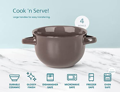 KooK French Onion Soup Bowls, Crocks, Oven Safe Bowls, Soup Mugs, Ceramic Bowls, Dishwasher, Microwave, Set of 4, 18 oz (Dark Mauve) - color: Dark Mauve