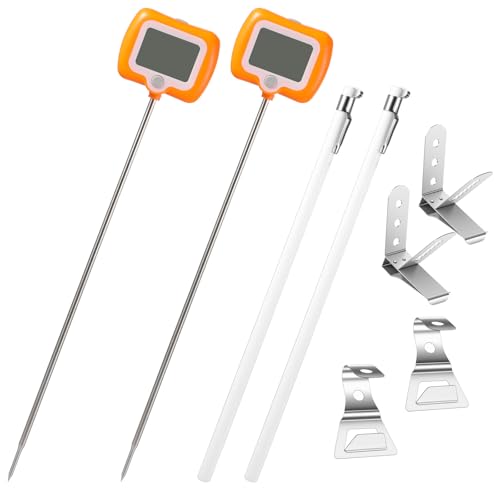2 Pcs Digital Candy Thermometer with Pot Clip, Waterproof Instant Read Thermometer for Cooking Baking Frying, Deep Fryer Thermometer for Oil Sugar Turkey Candle Making, Long Probe Rotatable Display