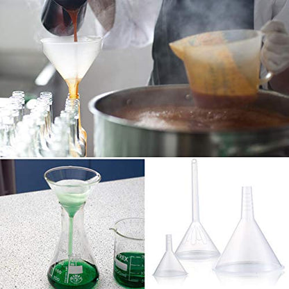 Plastic Funnel Set, 3 Pcs Lab PP Funnels, 100mm x 2, 75mm x 2, 50mm x 2 (Pack of 3)