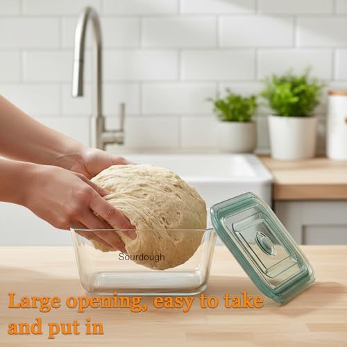 3L/101 oz Sourdough Starter Jar, Sourdough Bread Baking Supplies, Wide Mouth Glass Jar with Airtight Lid, Sour Dough Tools Kit, Food Storage Container for Kitchen Countertop, Rectangle, Clear - size: Rectangle
