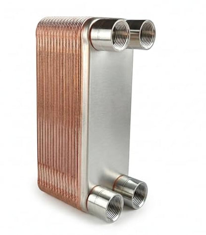 26 Plate Brazed Heat Exchanger – 3/4" FPT – 316L Stainless Steel Water to Water Heat Exchanger for Radiant Floor Heating, Outdoor Wood Furnaces, Wort Chilling, Oil Cooling - size: 3"x8"-26 plates (FPT)