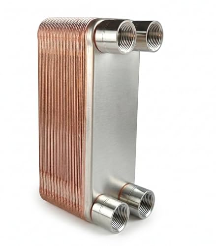26 Plate Brazed Heat Exchanger – 3/4" FPT – 316L Stainless Steel Water to Water Heat Exchanger for Radiant Floor Heating, Outdoor Wood Furnaces, Wort Chilling, Oil Cooling - size: 3"x8"-26 plates (FPT)