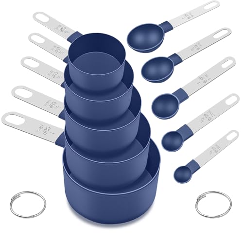 Measuring Cups and Spoons Set, 10 Pieces Nesting Measure Cups and Spoons, Kitchen Essentials Gadgets with Stainless Steel Handle for Dry & Liquid Ingredient, Blue - color: Blue 10 Pcs