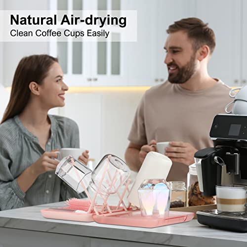 YomauiYee Baby Bottle Brush Set-6 in 1 Bottle Brush Cleaner with Silicone Bottle Brush,Drying Rack,Nipple Brush,Straw Brush,Soap Dispenser&Storage Box-Baby Essentials Gifts for Home&Travel(Pink) - color: Pink