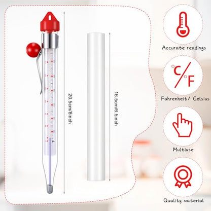 Photect Candy Thermometer with Pot Clip 8" Deep Fry Oil Thermometer for Candy Making Instant Read Cooking Food Thermograph Sugar Syrup Jam Jelly Oil Temperature Kitchen Accessories(Red,1 Pcs) - color: Red