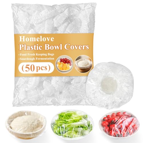 Homelove 50pcs Bowl Covers Bread Proofing - Plastic Wrap for Food Sourdough Bread Baking Rising Elastic Reusable Plate Covers Outdoor Food Fresh Keeping Bags Shower Cap Hair Deep Conditioning - color: Medium, size: Clear-50pcs