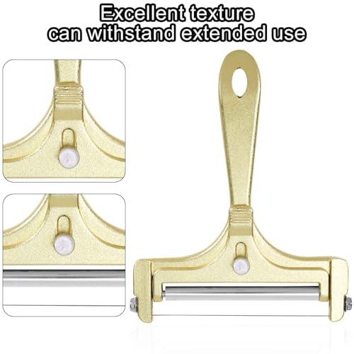 Gosknor 6pcs Cheese Slicer Kit, Stainless Steel Wire Cheese Cutter with 4 Extra Wires & Wrench Slicer Handheld Butter Cutter Food for Block Butter (Frosted Gold) - color: Frosted Gold